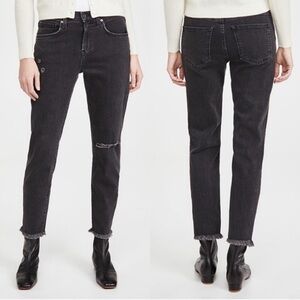 Veronica Beard Jeans Benzi Salt & Pepper Mid Rise Girlfriend Distressed Black